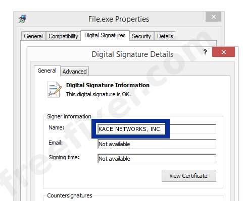 Screenshot of the KACE NETWORKS, INC. certificate